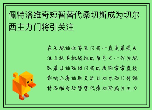 佩特洛维奇短暂替代桑切斯成为切尔西主力门将引关注