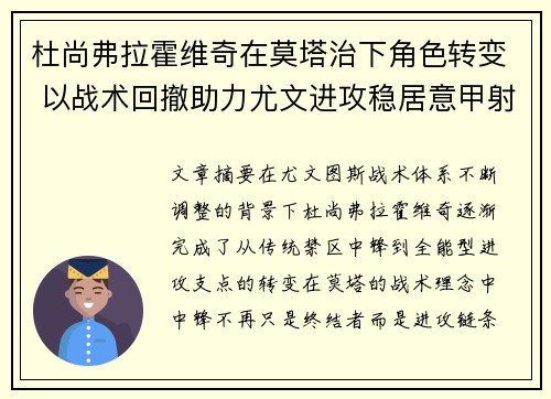杜尚弗拉霍维奇在莫塔治下角色转变 以战术回撤助力尤文进攻稳居意甲射手榜前列